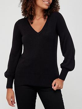 v-by-very-knitted-super-soft-v-neck-deep-rib-hem-jumper-black