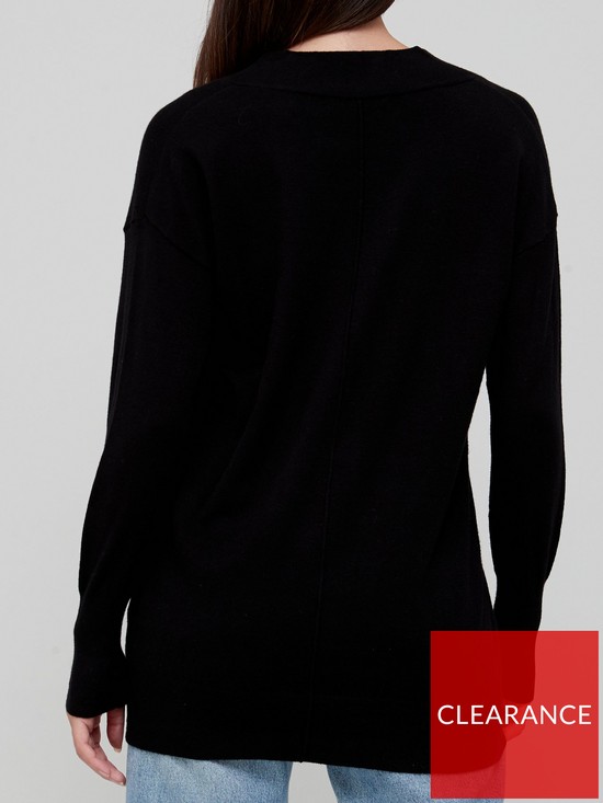 stillFront image of v-by-very-knitted-longline-v-neck-jumper-black