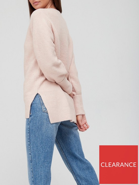 stillFront image of v-by-very-knitted-v-neck-button-cuff-step-hem-jumper-dusky-pink