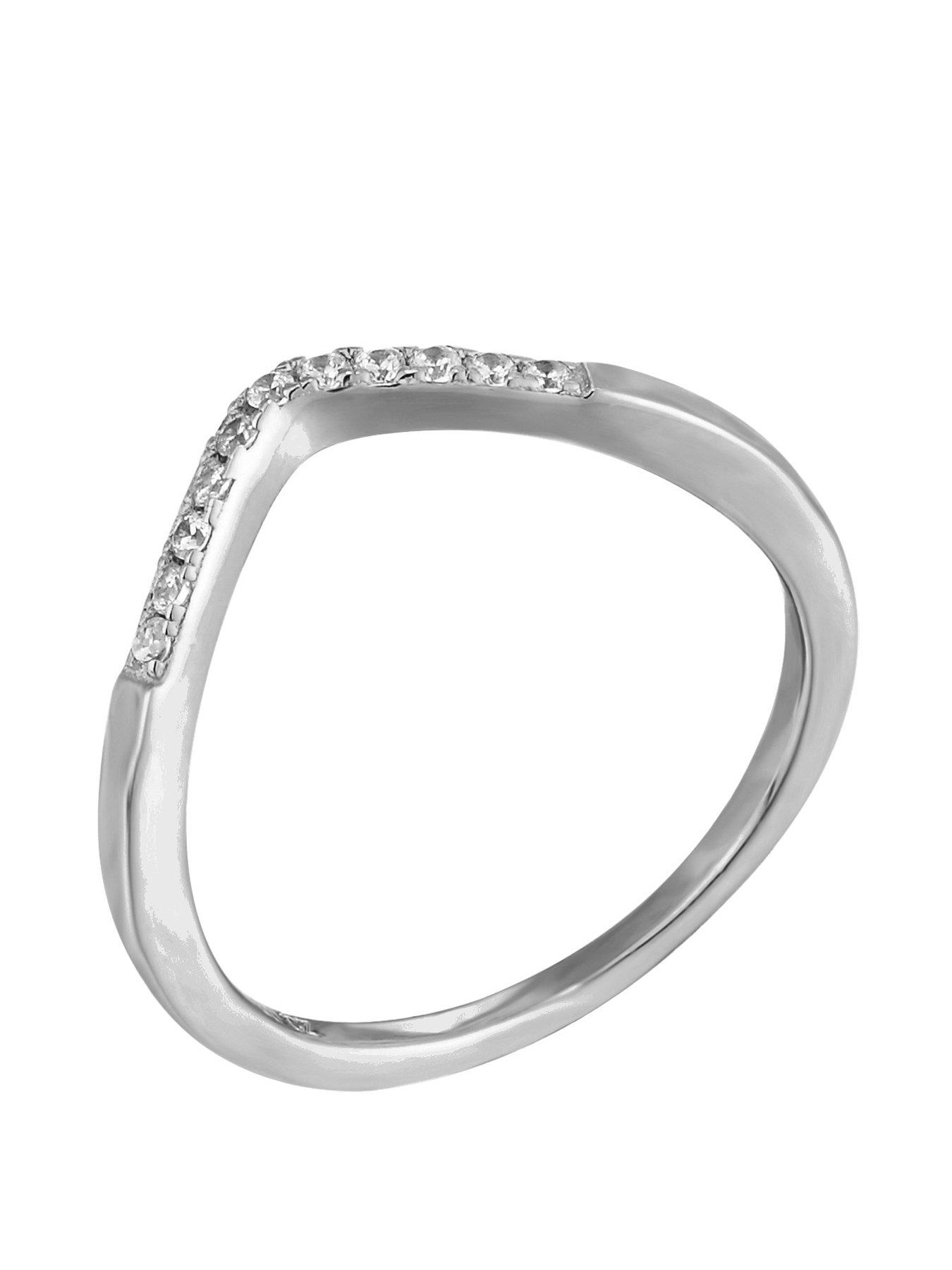 Product photograph of The Love Silver Collection Wishbone Cubic Zirconia Ring from very.co.uk