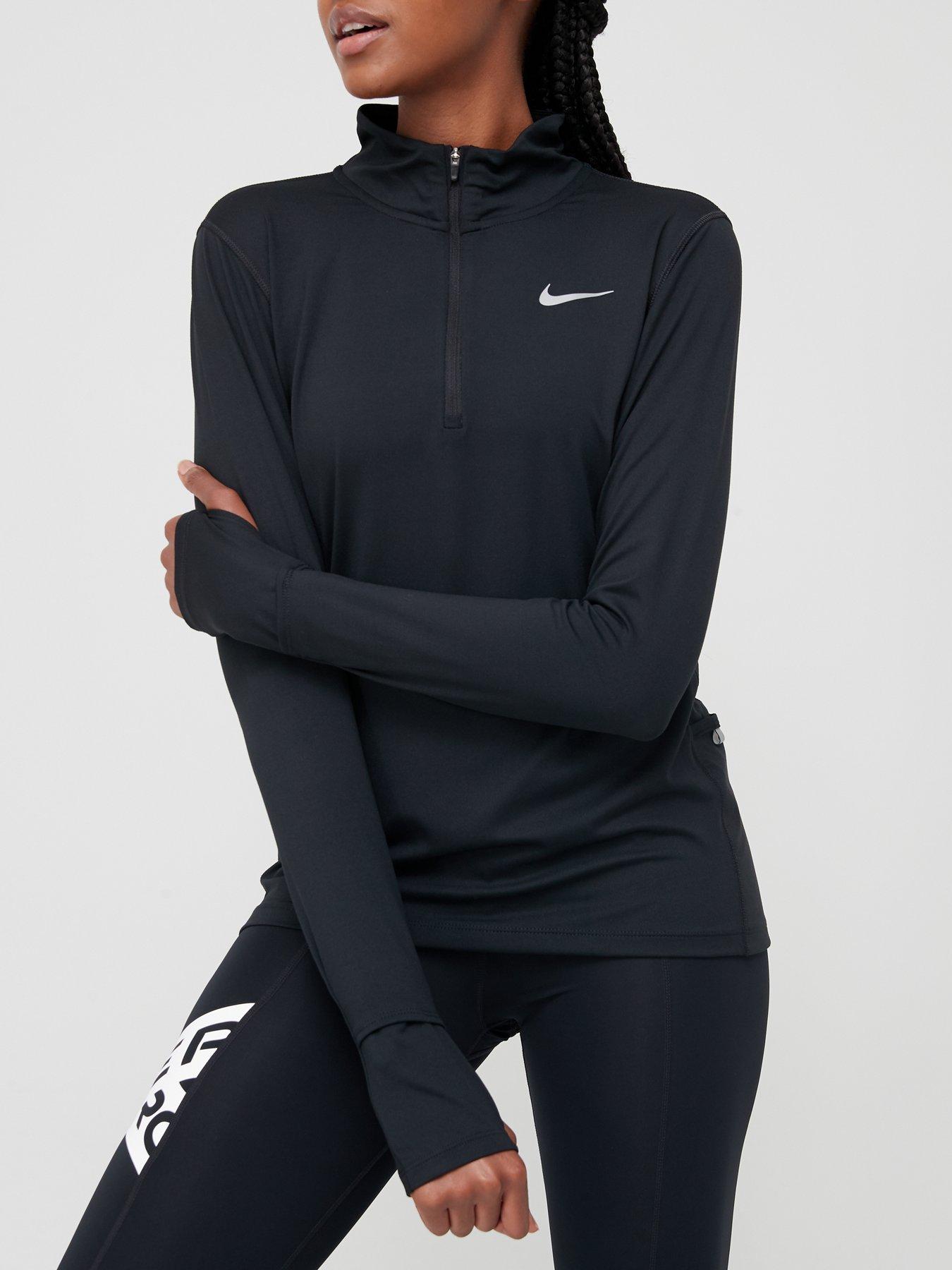 Nike Running Long Sleeve 1/2 Zip Element Top - Black | very.co.uk