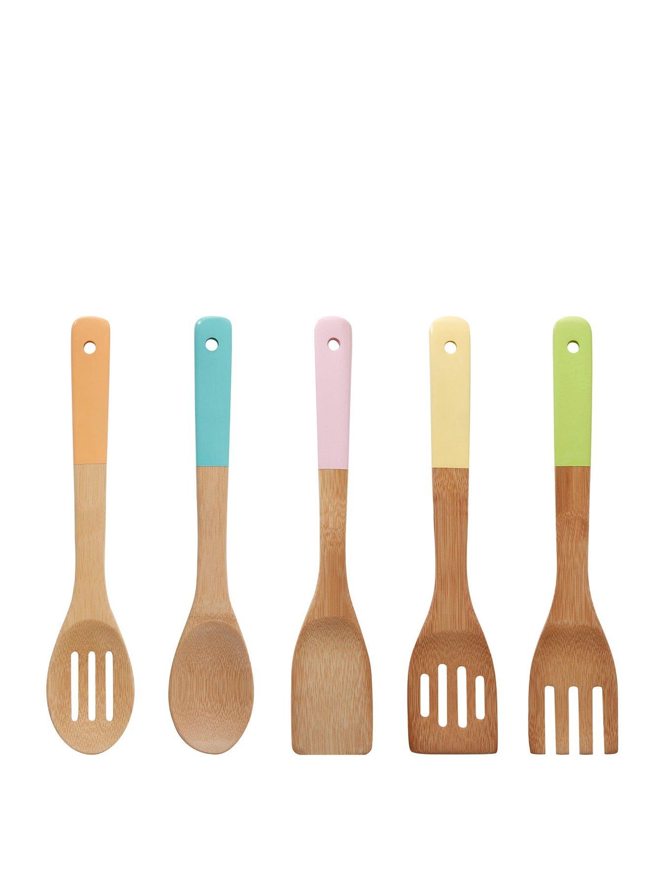 Product photograph of Premier Housewares 5 Piece Pastel Coloured Bamboo Utensil Set - Multi from very.co.uk