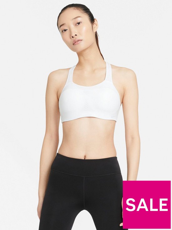front image of nike-high-support-alpha-bra-white