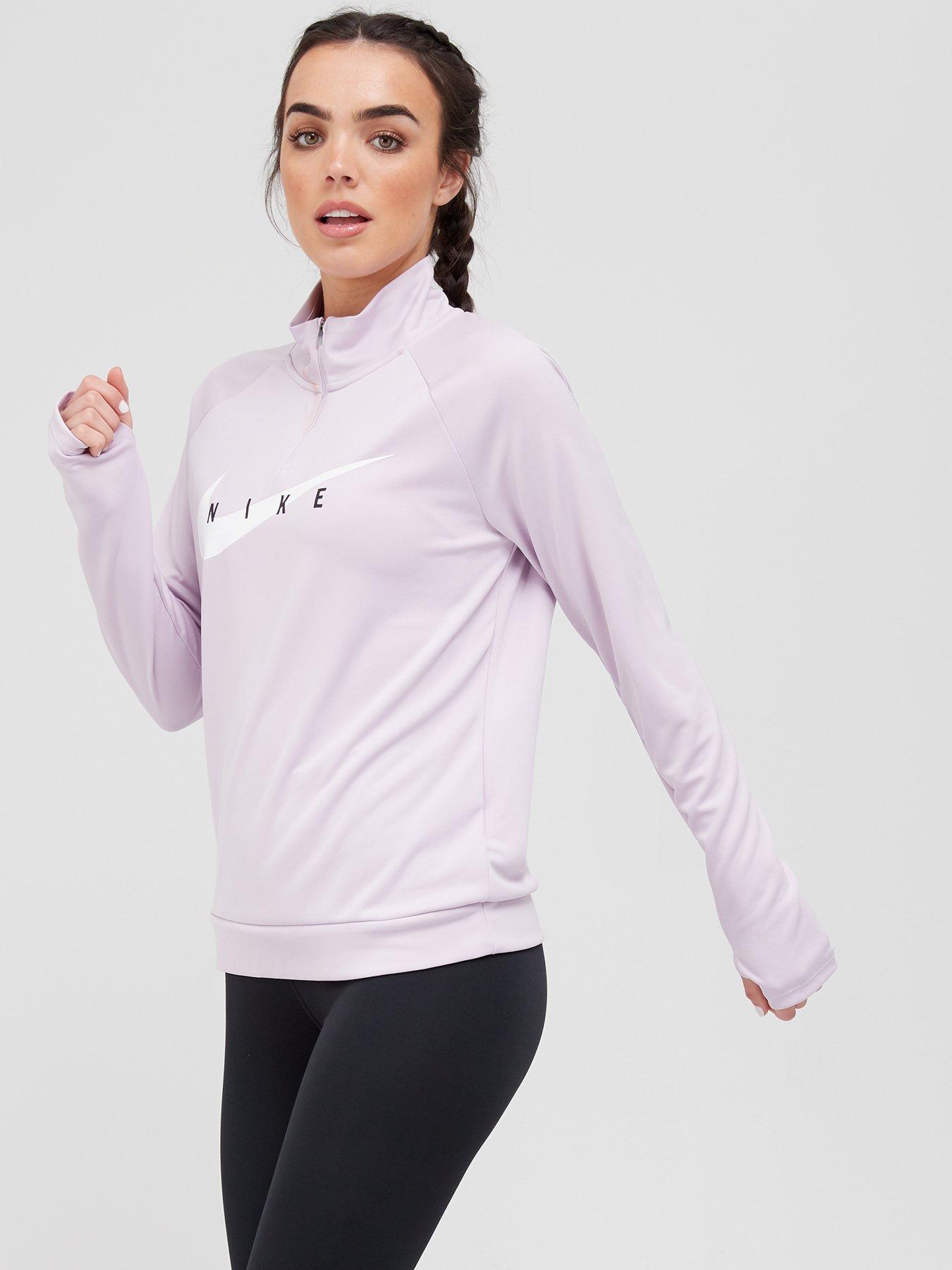 nike running swoosh half zip mid layer top in purple