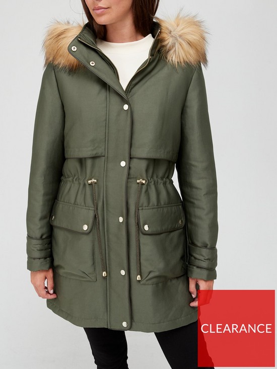 front image of v-by-very-luxe-sateen-parka-khaki
