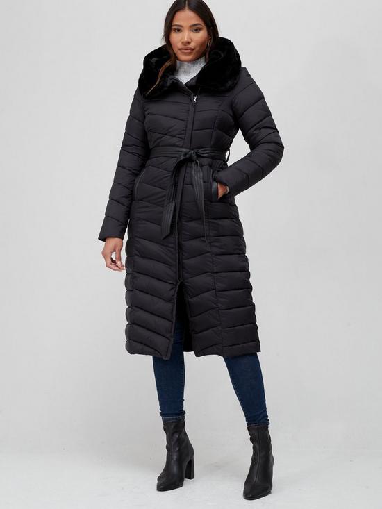 front image of v-by-very-faux-fur-trim-hooded-padded-coat-black