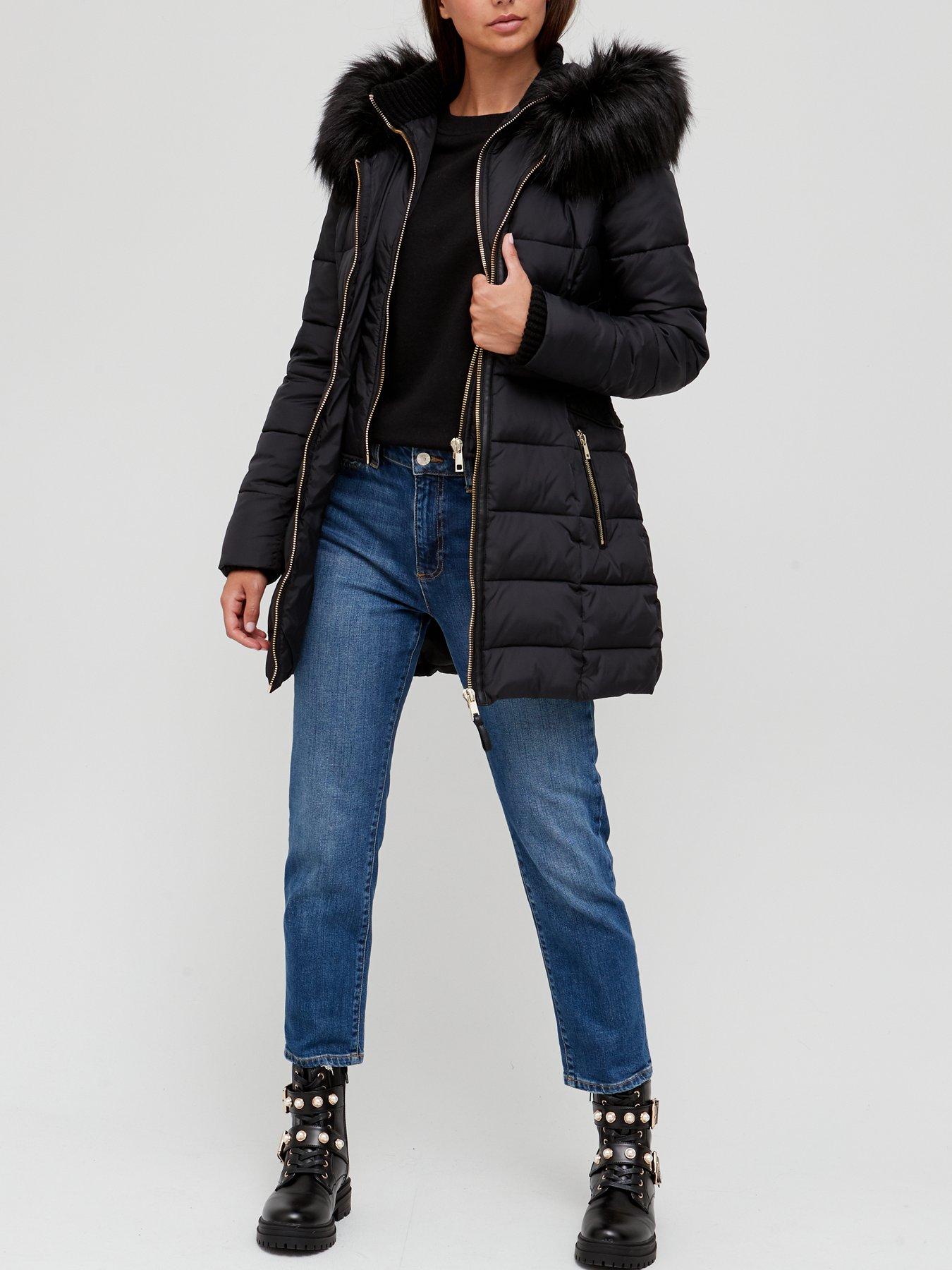 lipsy black waisted padded jacket