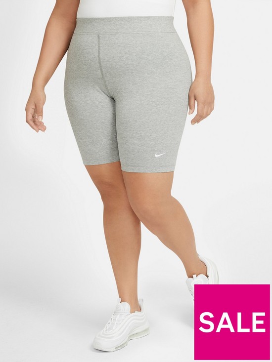front image of nike-nsw-essential-cycle-shorts-curve-dark-grey-heather