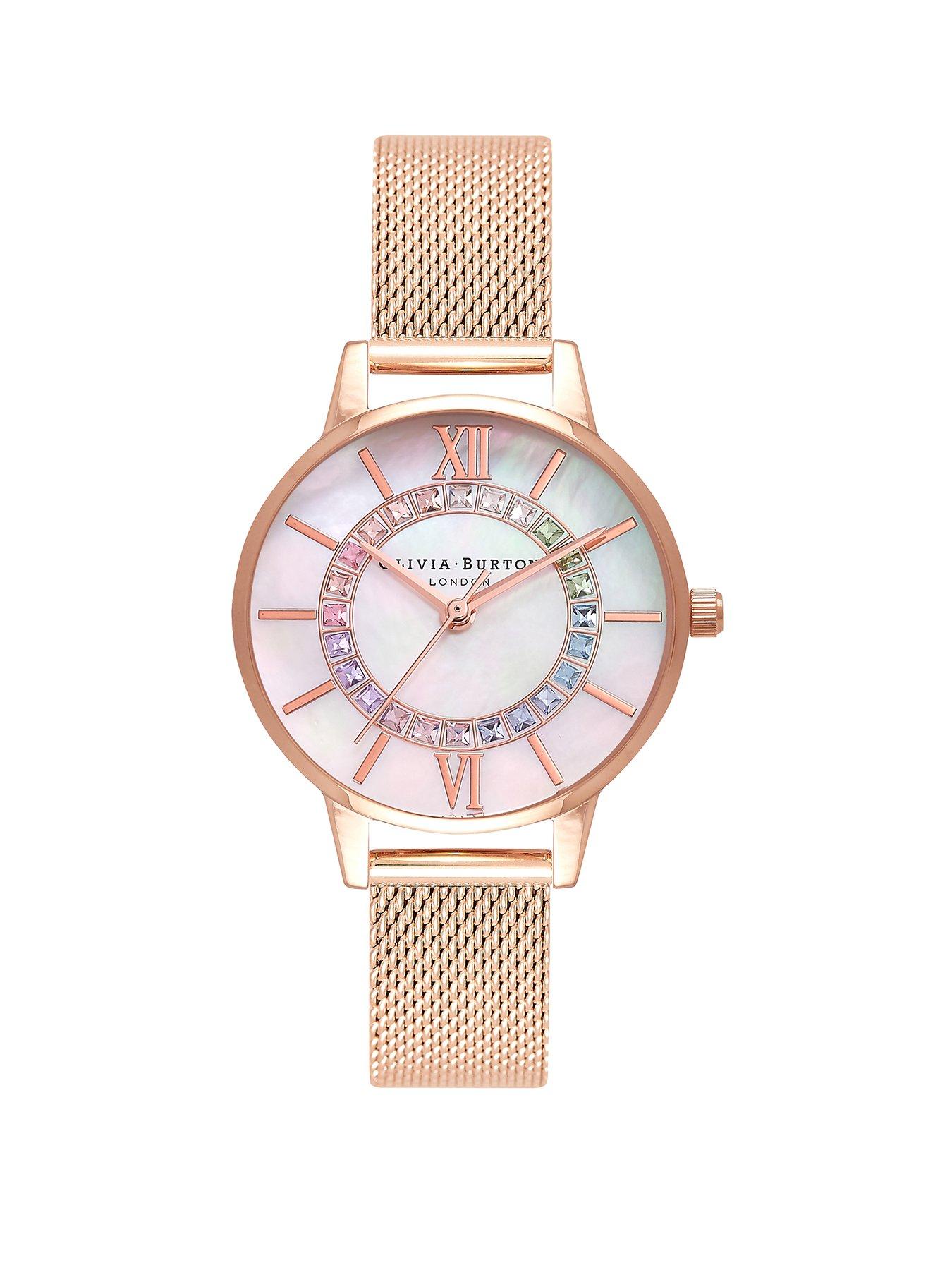 Product photograph of Olivia Burton Wonderland Rainbow Wonderland Mop Rose Gold Mesh Watch from very.co.uk