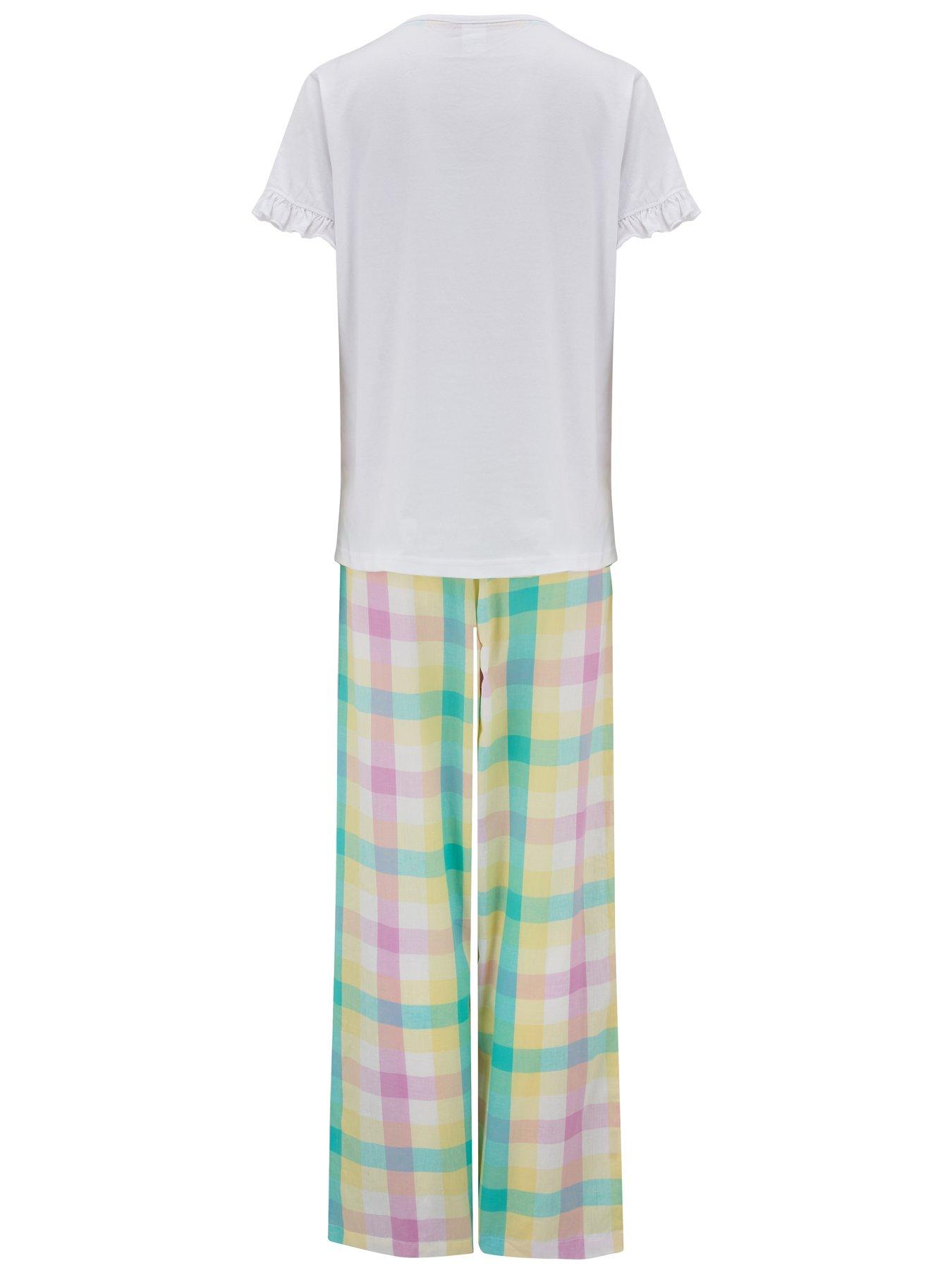 Nightwear & Loungewear Staying In Cotton Jersey T-Shirt And Check Trouser Pyjama - White/Multi