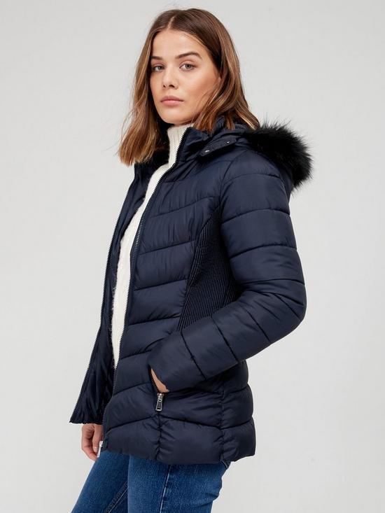 front image of v-by-very-short-padded-jacket-with-faux-fur-navy