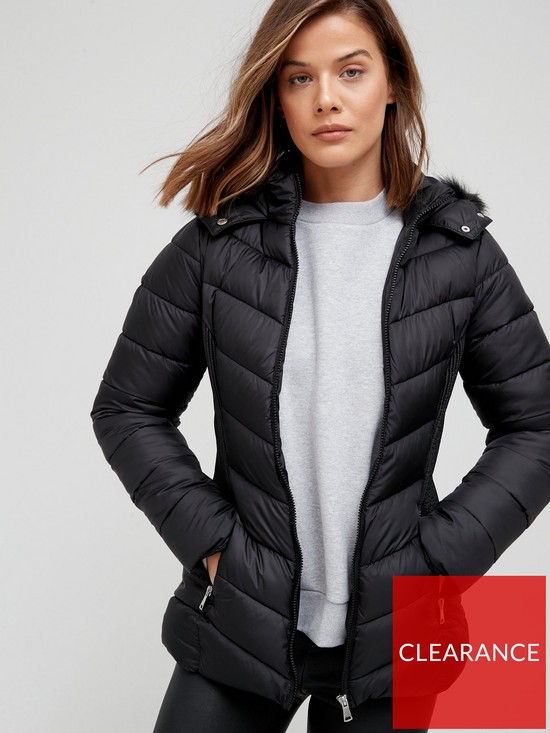 front image of v-by-very-short-padded-jacket-with-faux-fur-black