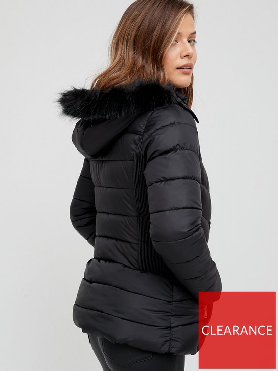 stillFront image of v-by-very-short-padded-jacket-with-faux-fur-black