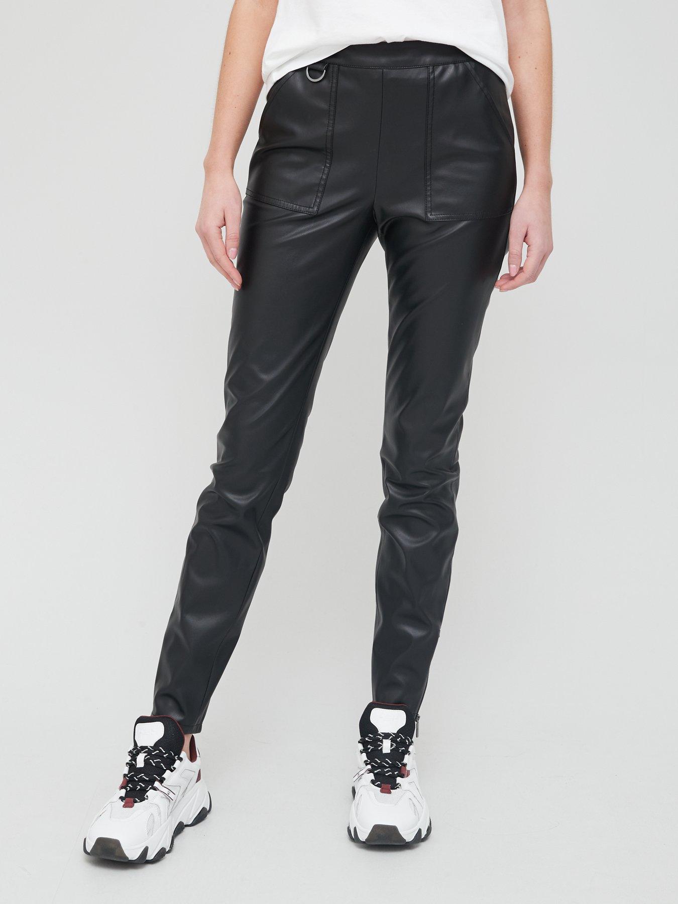 Armani Exchange Faux Leather Trousers - Black 