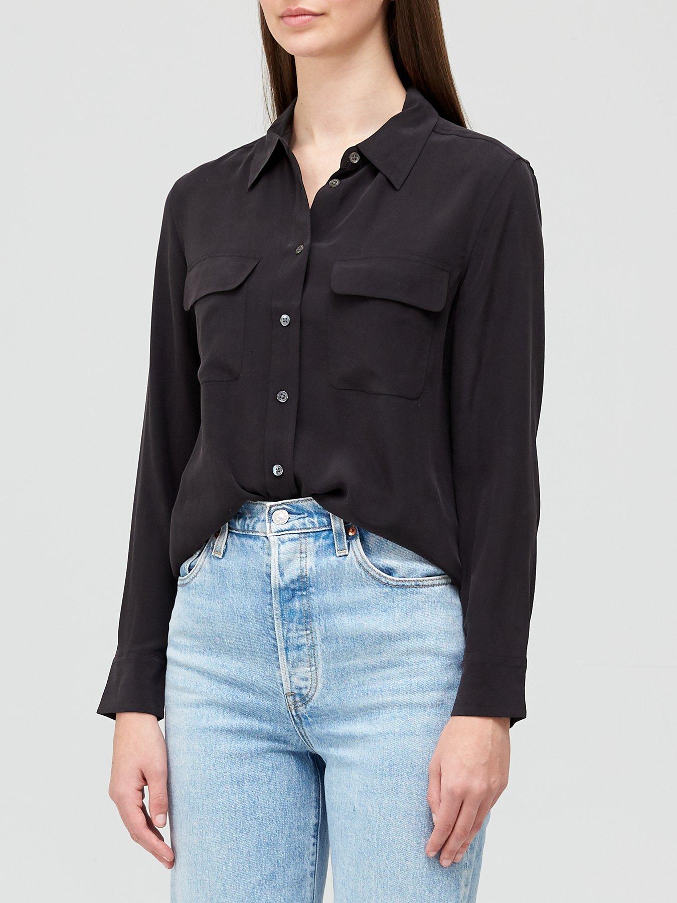 EQUIPMENT Slim Signature Silk Shirt - Black | very.co.uk