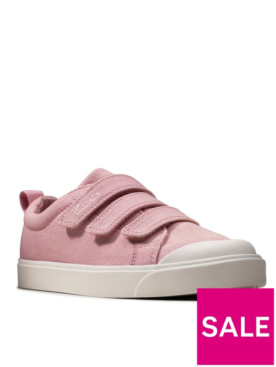 front image of clarks-city-vibe-kid-canvas-plimsoll-pink