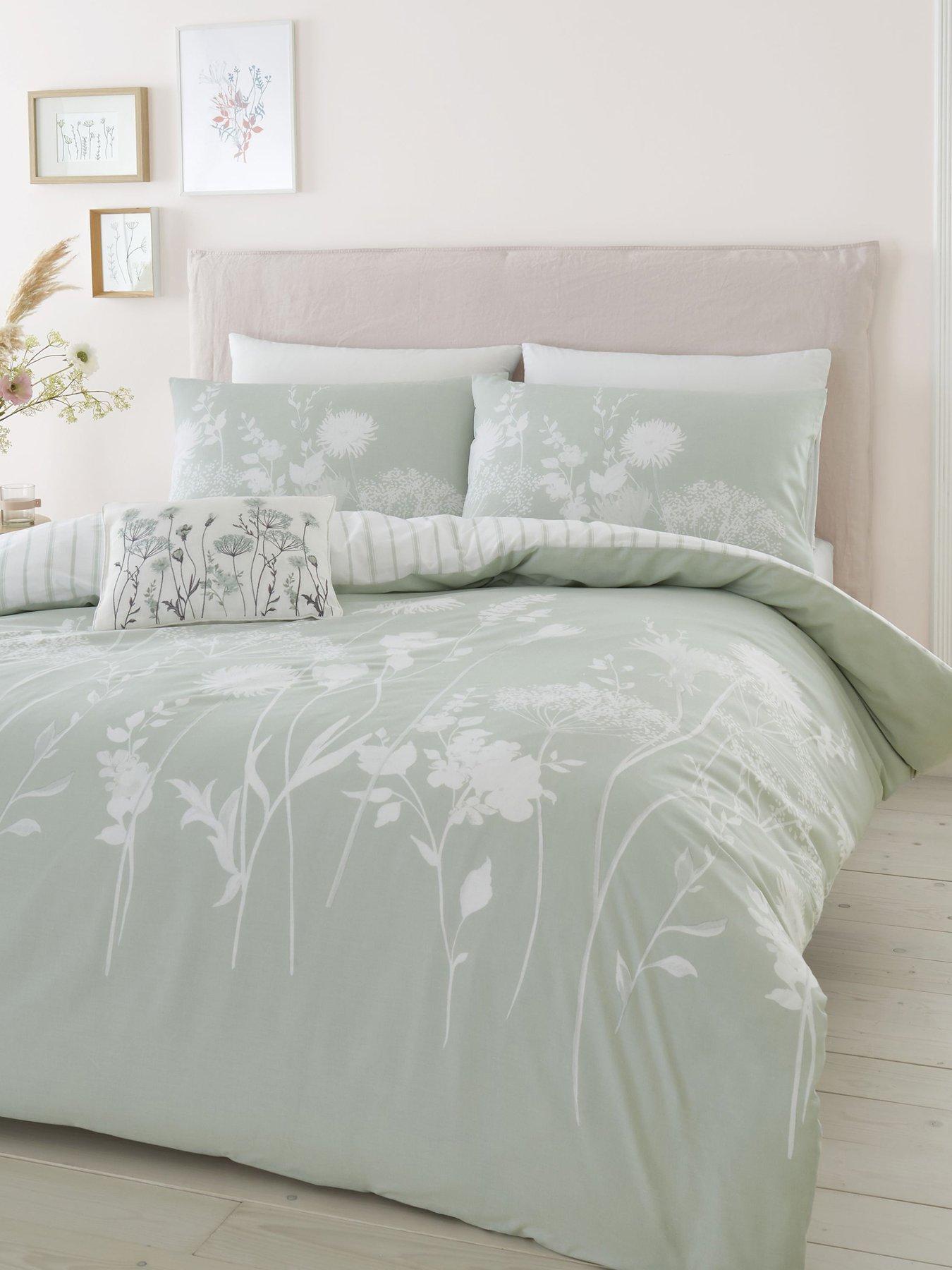 Product photograph of Catherine Lansfield Meadowsweet Floral Duvet Cover Set - Green from very.co.uk