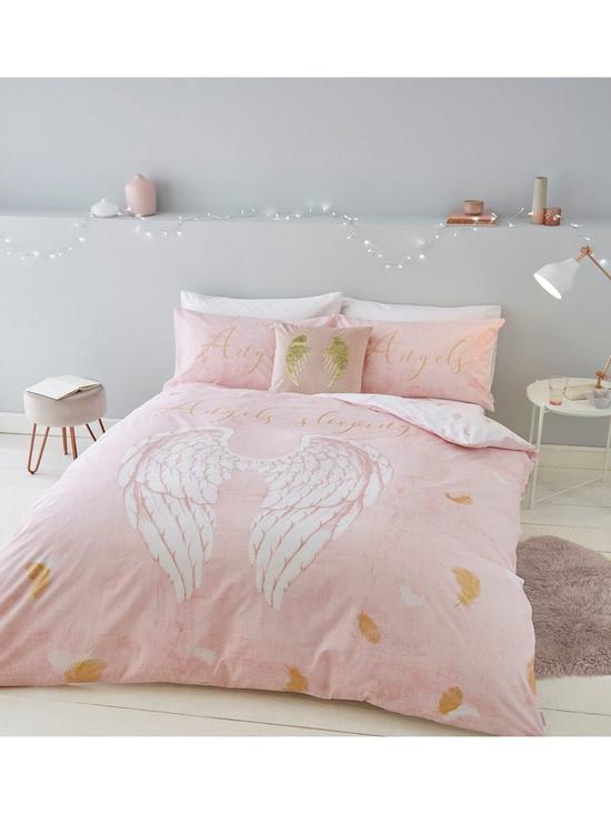 back image of catherine-lansfield-angel-glitter-fitted-sheet-blush