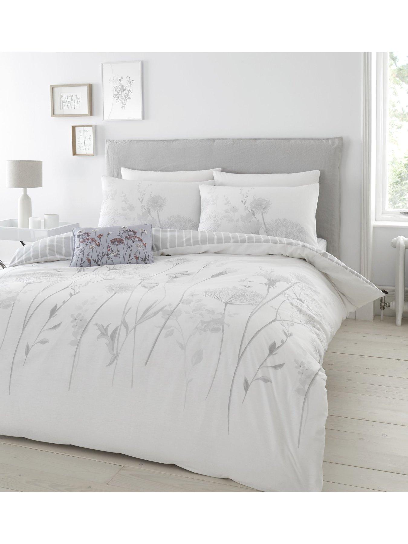 Catherine Lansfield Meadowsweet Floral Duvet Cover Set - White | very.co.uk