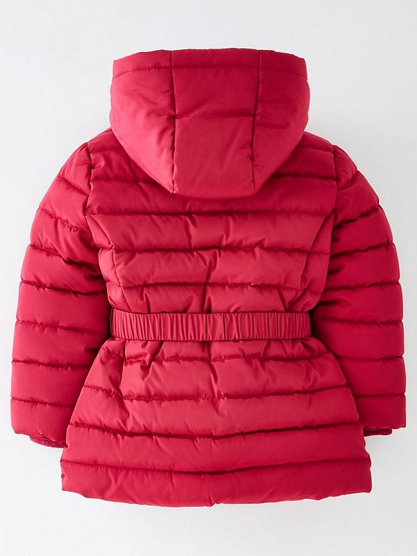 Mini V By Very Girls Belted Bow Half, Red Winter Coat Toddler Girl Uk