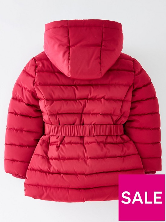 back image of mini-v-by-very-girls-belted-bow-half-faux-fur-lined-coat-pink