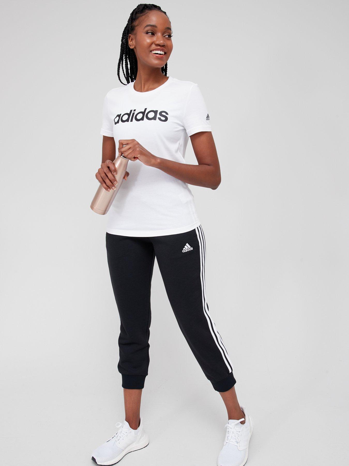Image 3 of 4 of adidas Sportswear Essentials Linear Slim T-Shirt - White/Black