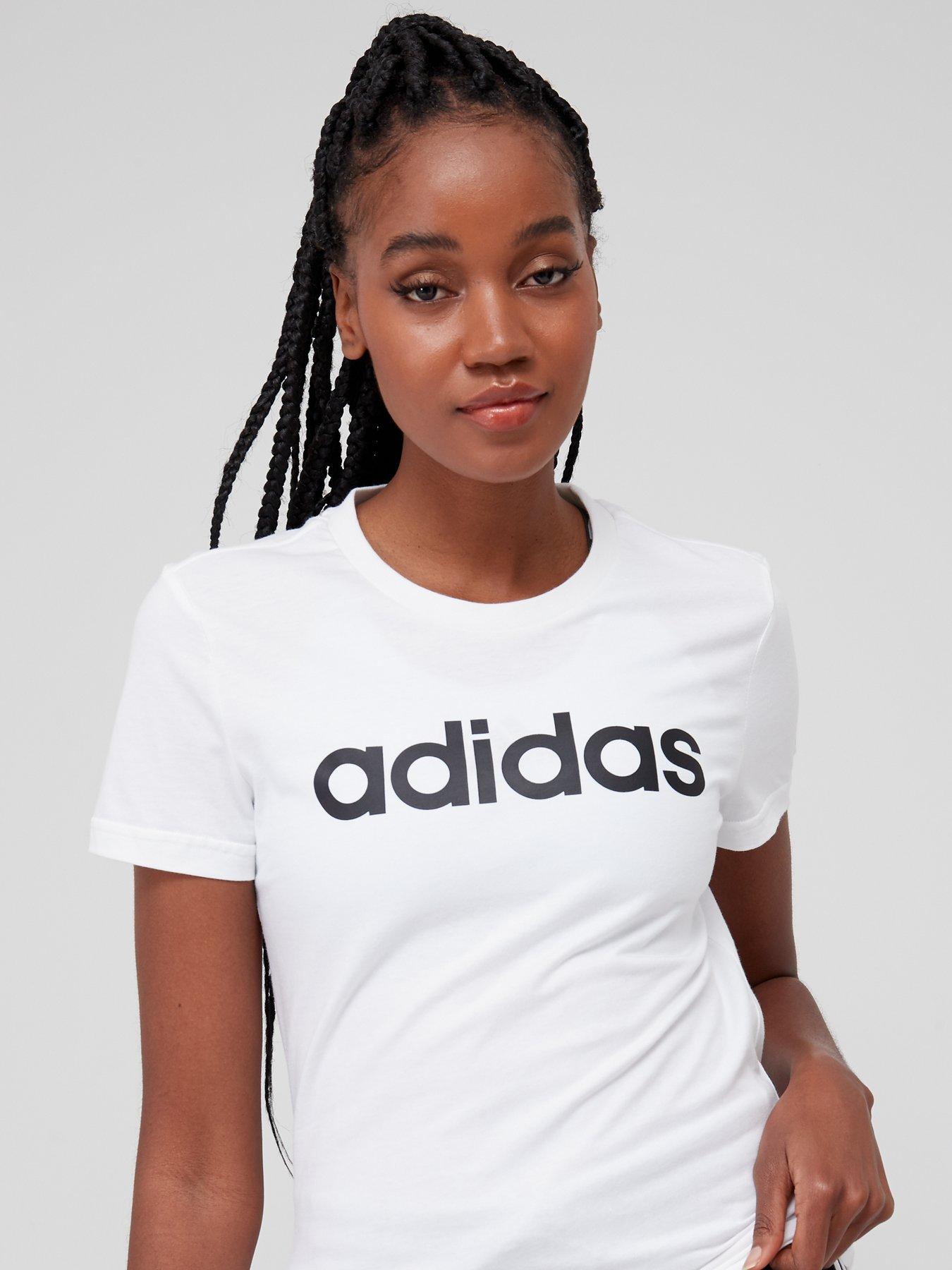 Image 4 of 4 of adidas Sportswear Essentials Linear Slim T-Shirt - White/Black