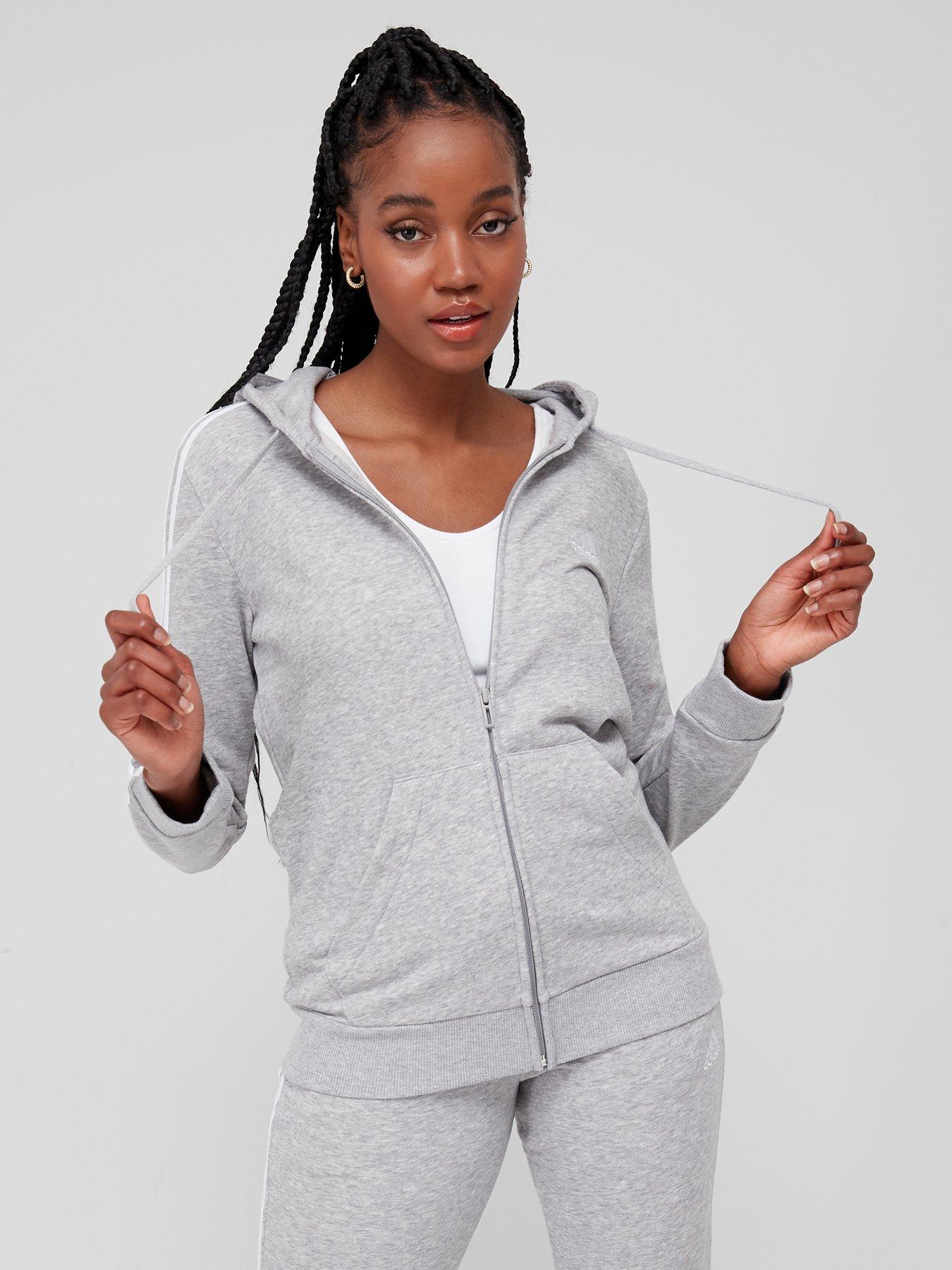 Women Essentials 3 Stripes Full Zip Hoodie - Medium Grey Heather