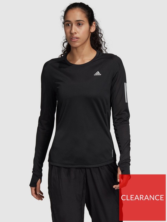 front image of adidas-own-the-run-long-sleeve-t-shirt-black