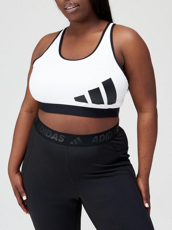 front image of adidas-believe-this-3-bar-logo-bra-plus-size-medium-support-whiteblack