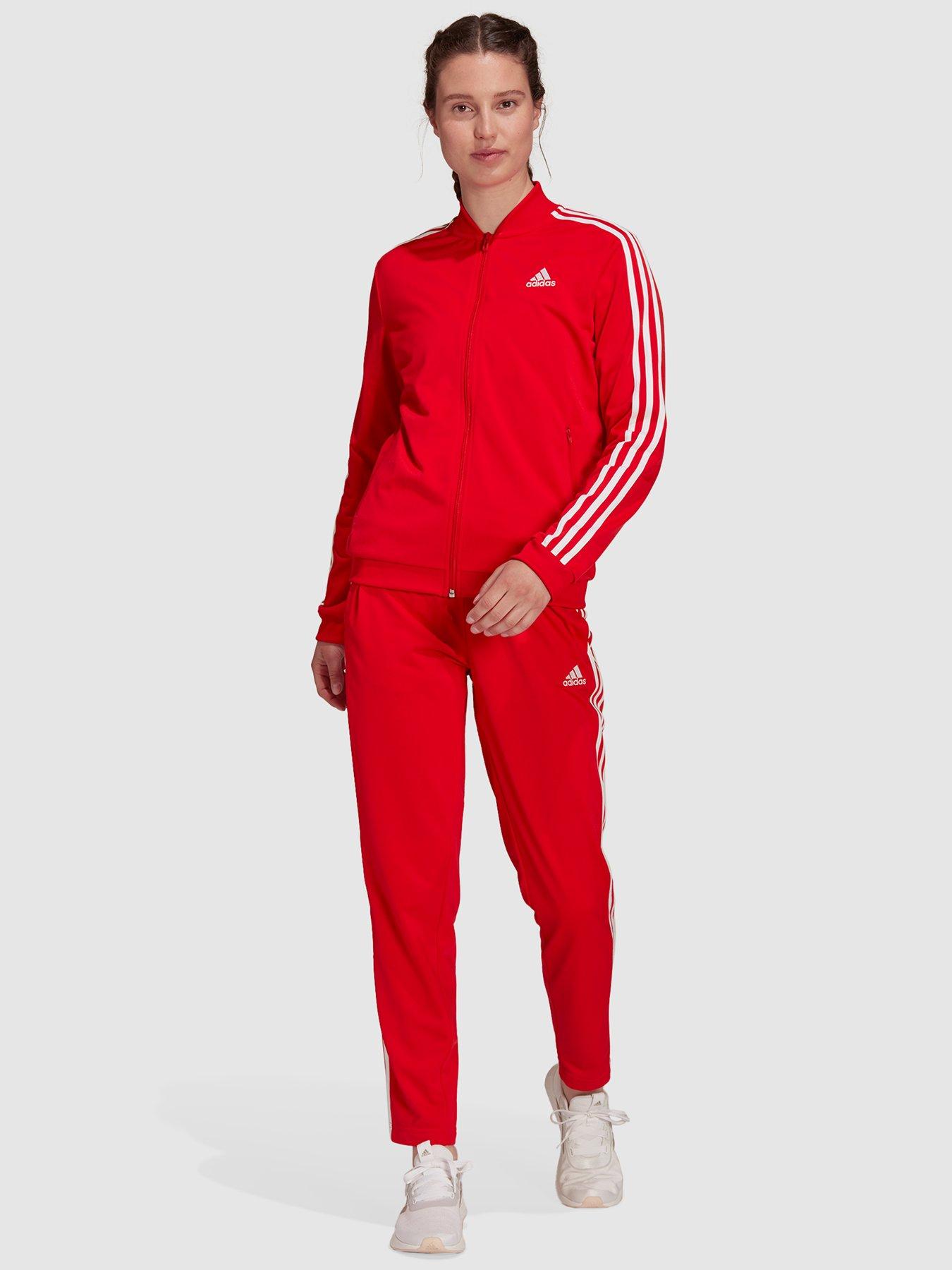 white adidas tracksuit with red stripes