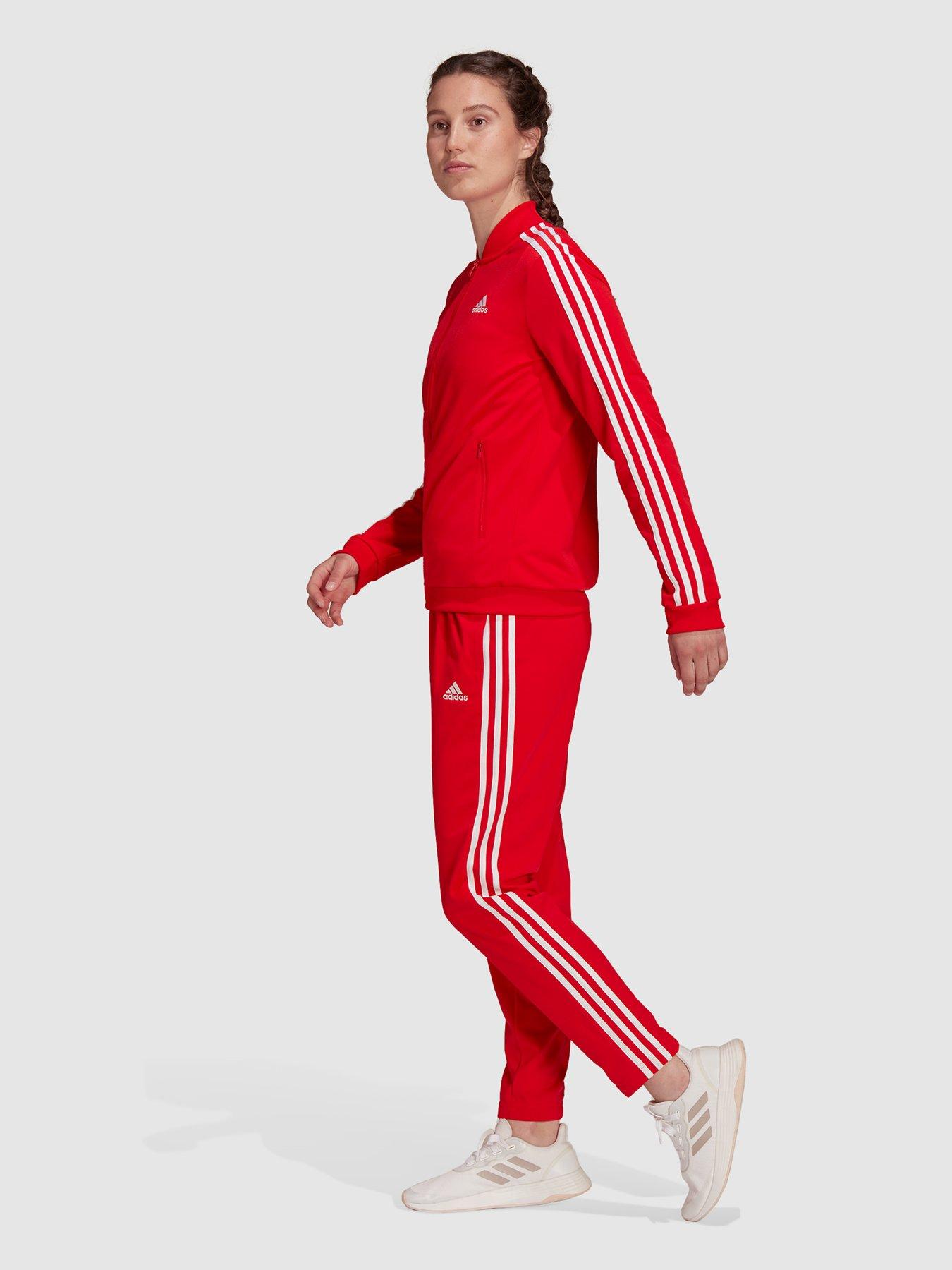 white adidas tracksuit with red stripes