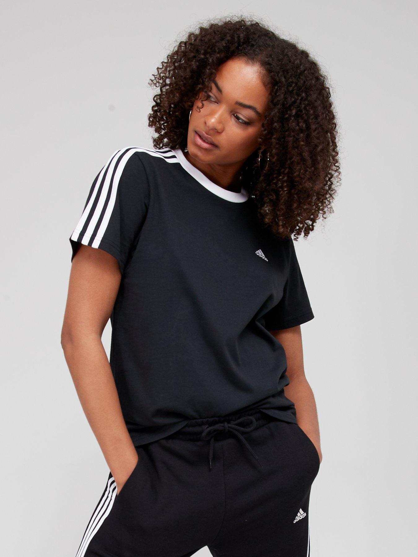 undefined Essentials 3 Stripes Boyfriend Tee - Black/White