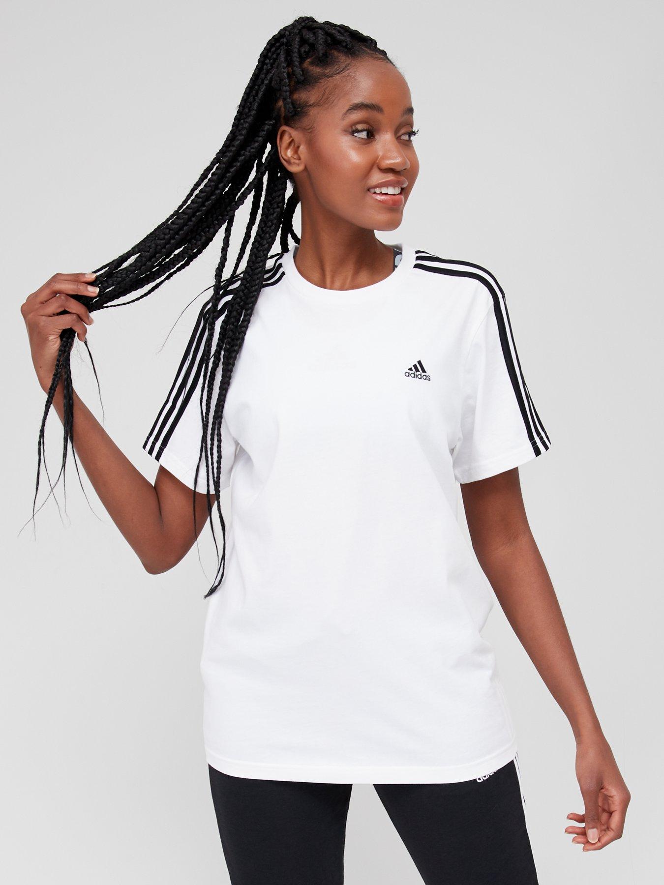 adidas Sportswear Essentials 3 Stripes Boyfriend Tee - White/Black, White/Black, Size S, Women
