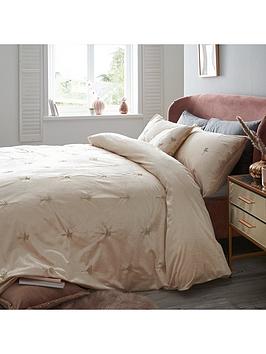 Product photograph of Palm Embroidered Velvet Duvet Cover Set - Pink from very.co.uk