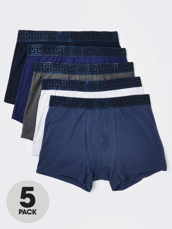 front image of river-island-5-pack-greek-waistband-trunks-blue