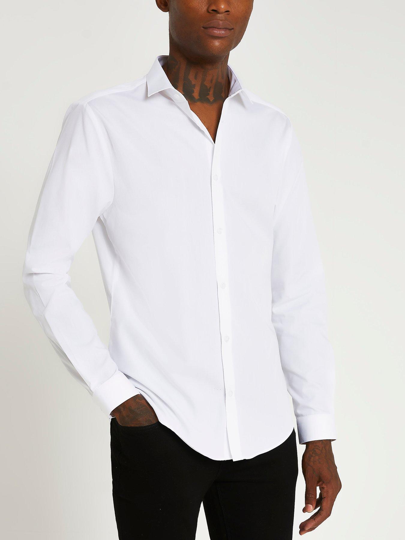 Men Slim Fit Long Sleeve Shirt - White