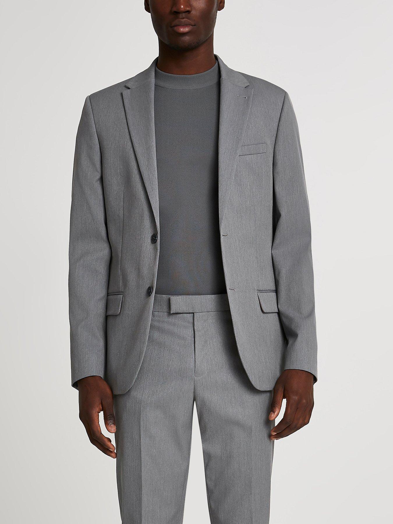 undefined Grey Skinny Twill Suit Jacket