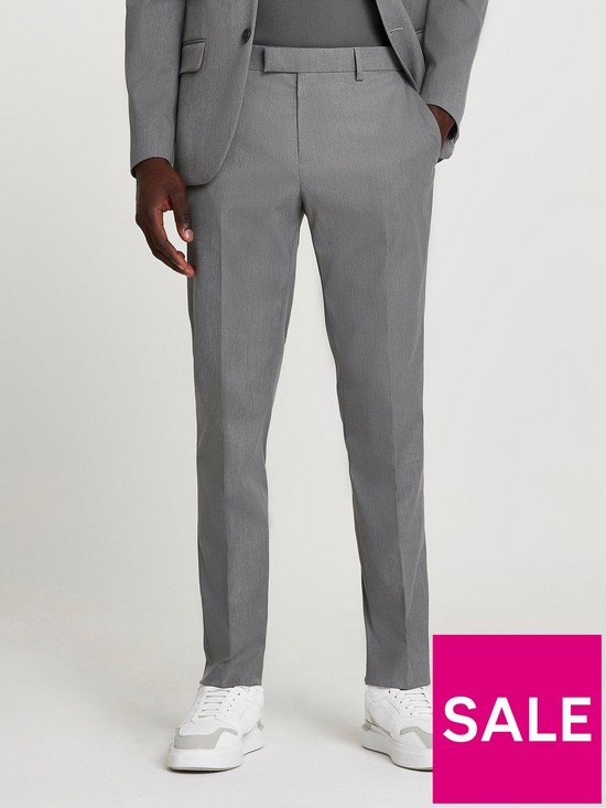 front image of river-island-skinny-fit-twill-suit-trousers-grey