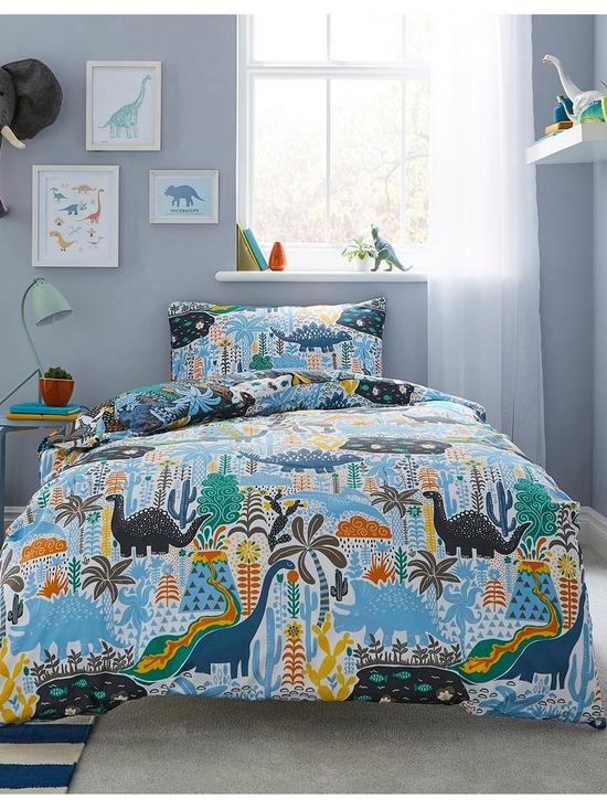 front image of silentnight-healthy-growth-dinos-duvet-cover-set-navy