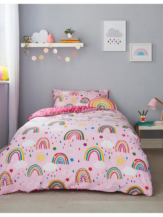 front image of silentnight-healthy-growth-reversiblenbsprainbow-duvet-cover-set-pink