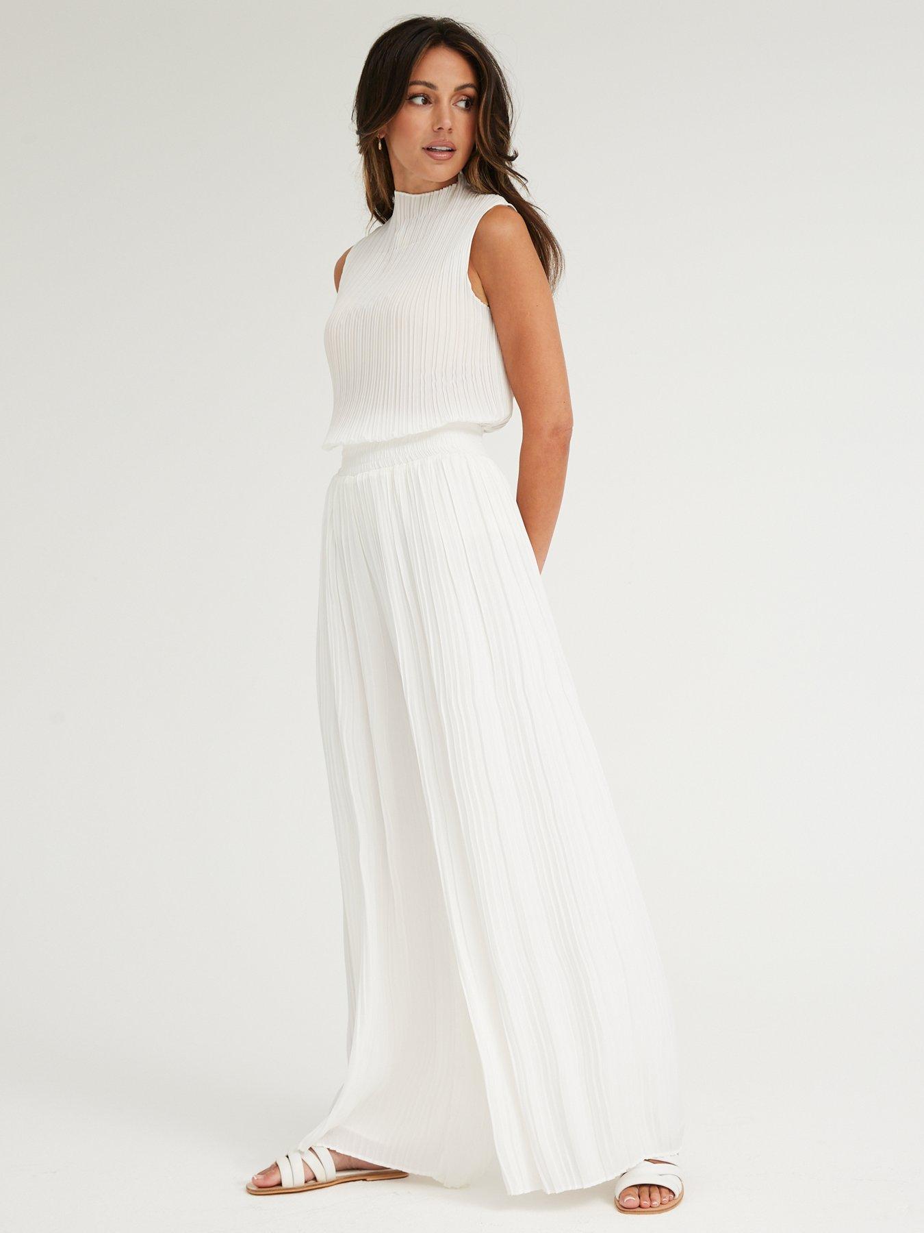 white wide leg trousers