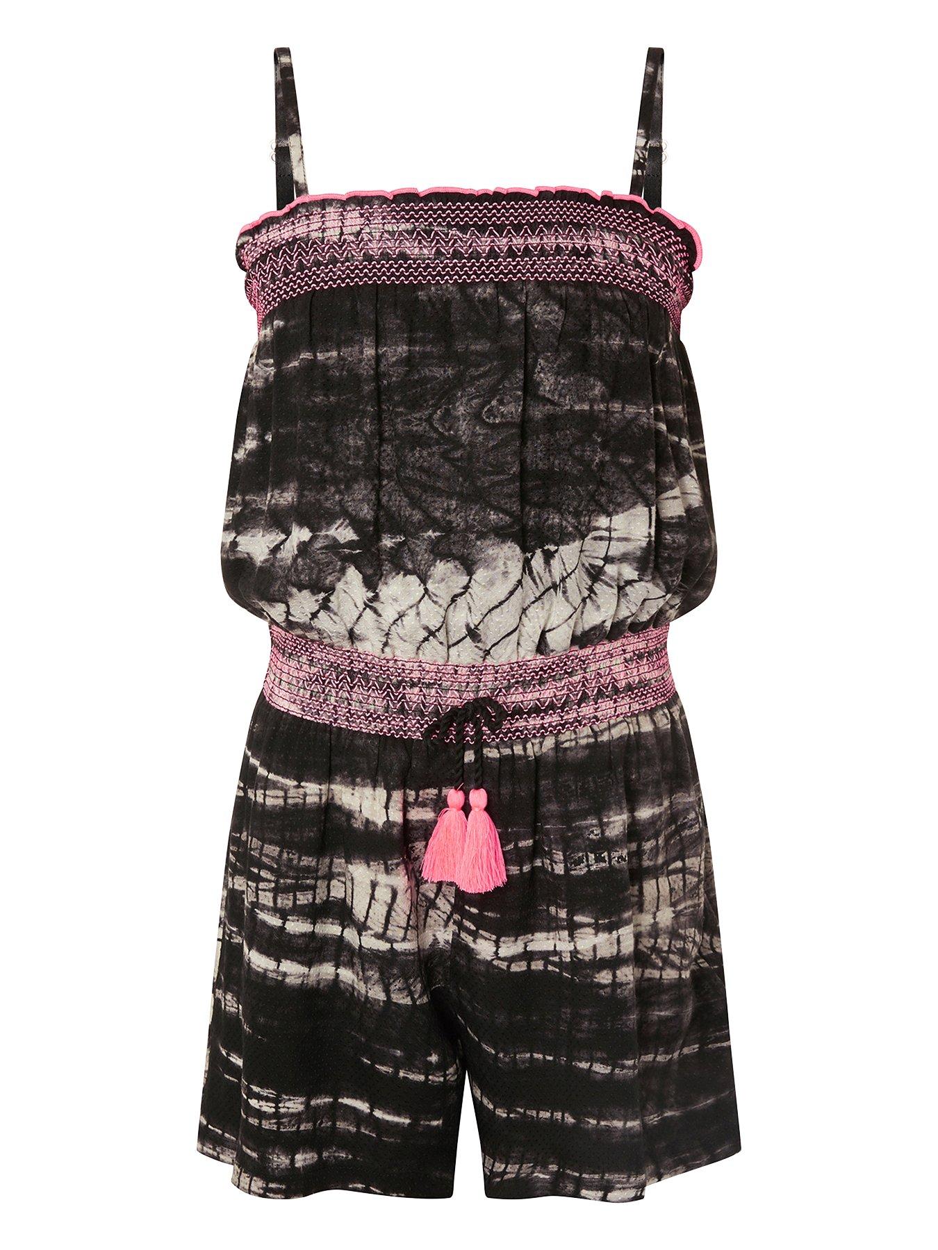 Girls Clothes Girls Storm Tie Dye Playsuit - Black
