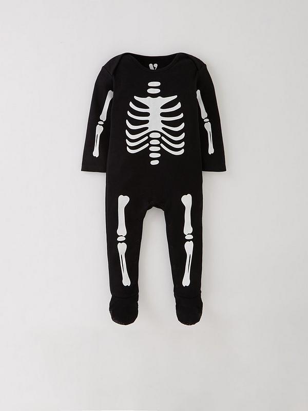 Mini V by Very Baby Skeleton Halloween Mini Me Sleepsuit - Black |  very.co.uk
