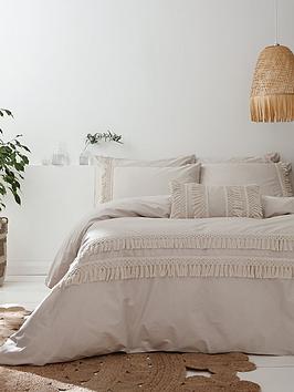 Product photograph of Pineapple Elephant Izmir Cotton Tassel Duvet Cover Set - Stone from very.co.uk