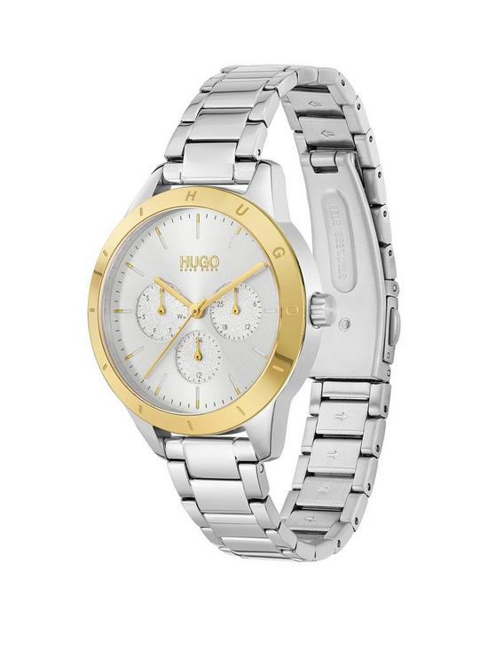 stillFront image of hugo-friend-silver-white-dial-and-stainless-steel-bracelet-ladies-watch