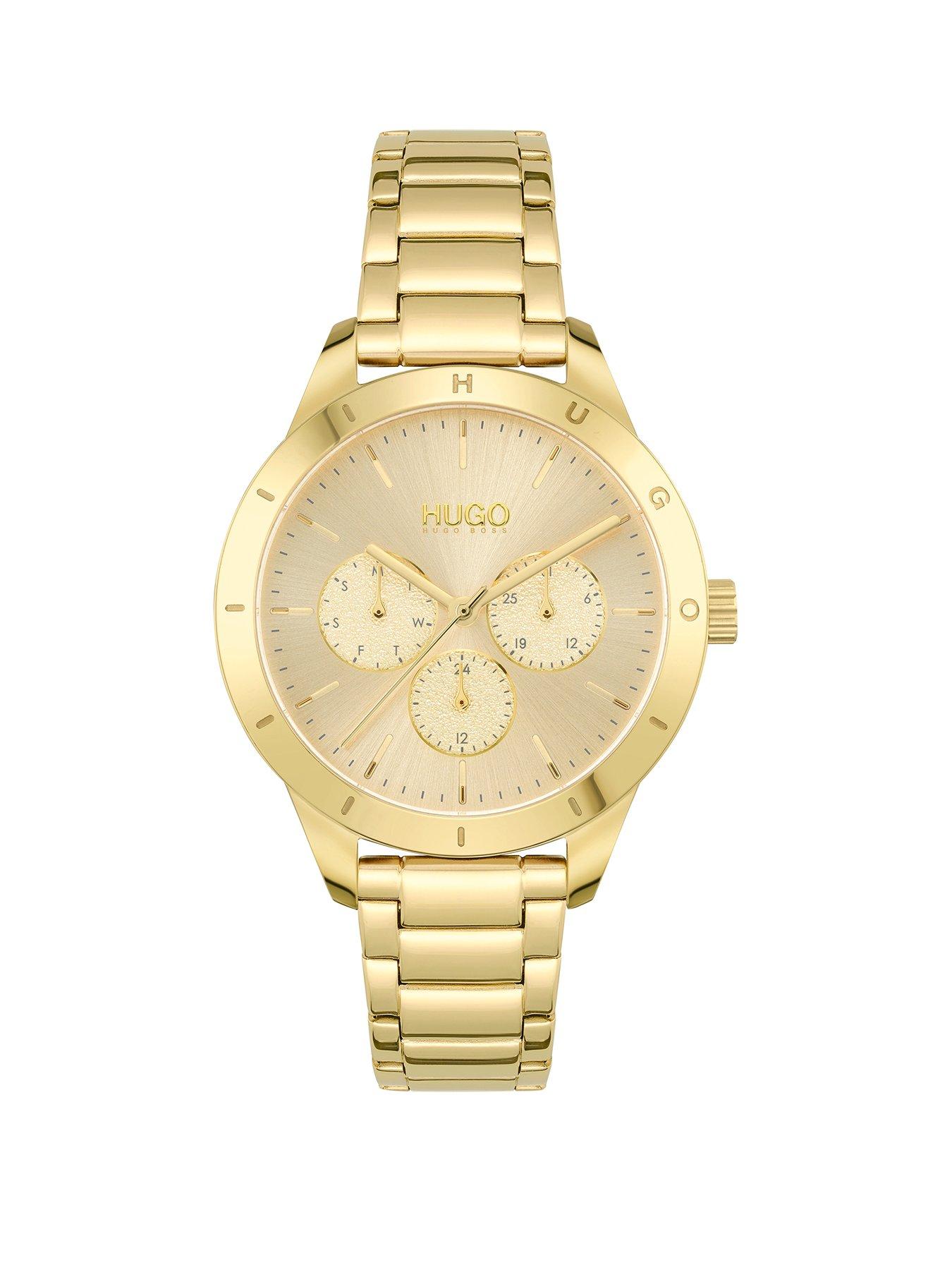 Product photograph of Hugo Friend Light Yellow Gold Dial And Light Yellow Gold Bracelet Ladies Watch from very.co.uk