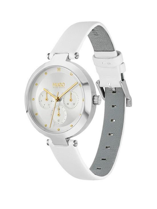 stillFront image of hugo-hope-multi-silver-white-dial-and-white-leather-strap-ladies-watch