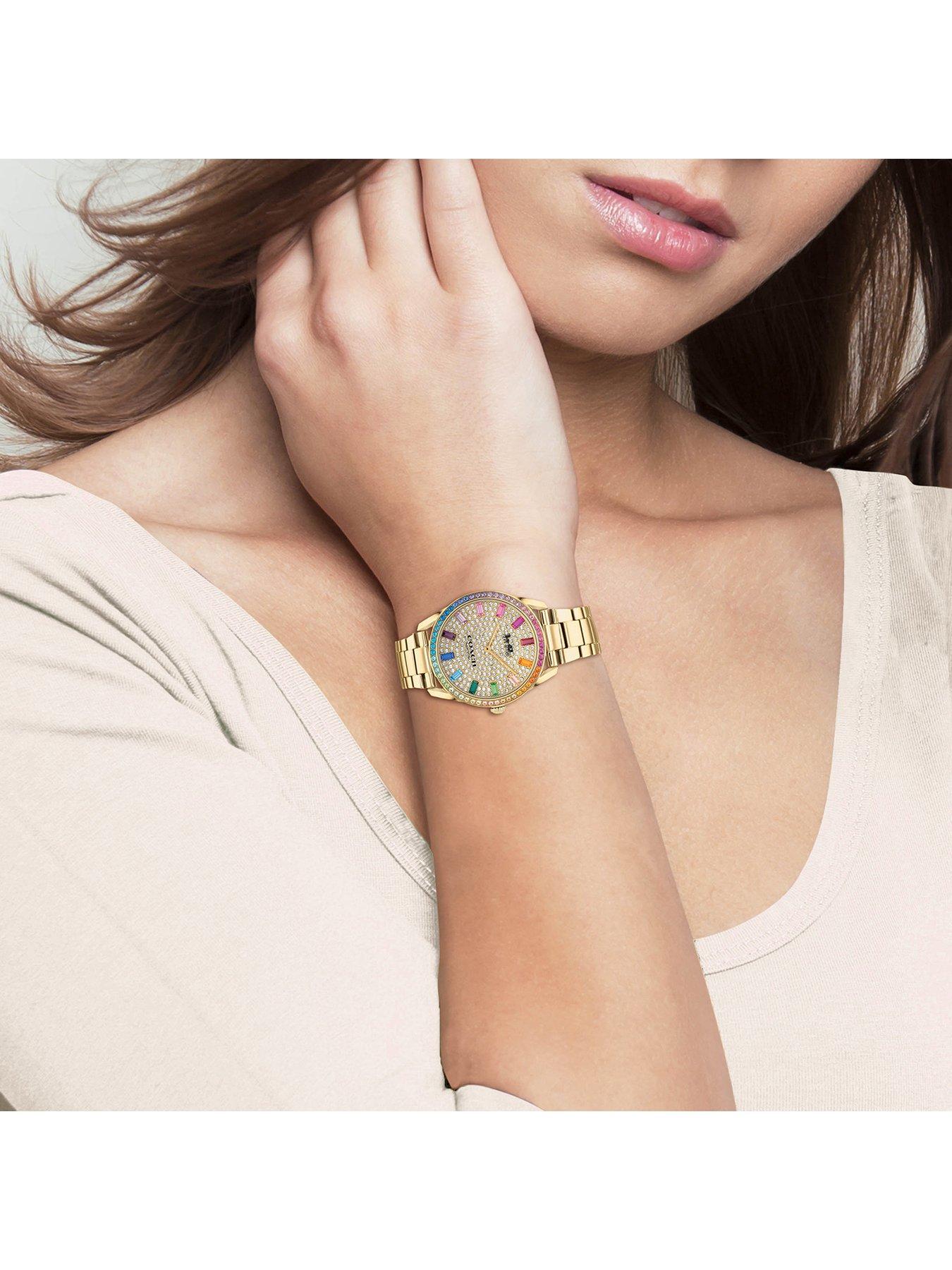Image 3 of 5 of COACH Preston stainless steel with rainbow crystal bezel and pave dial watch