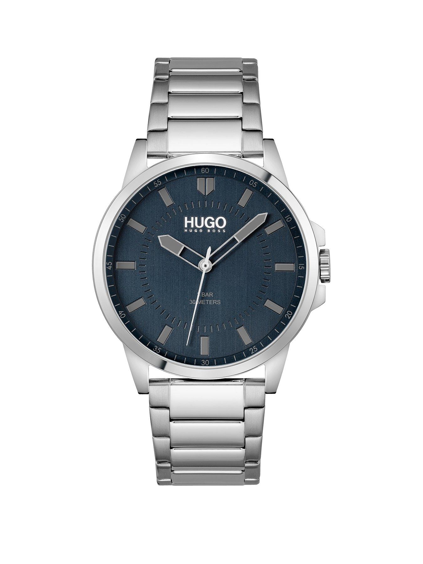 Product photograph of Hugo First Blue Dial And Stainless Steel Bracelet Gents Watch from very.co.uk